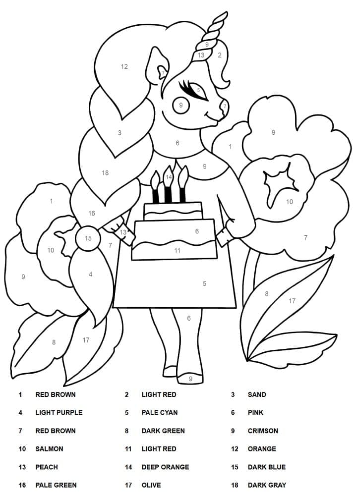 Printable Unicorn and Cake Paint By Number