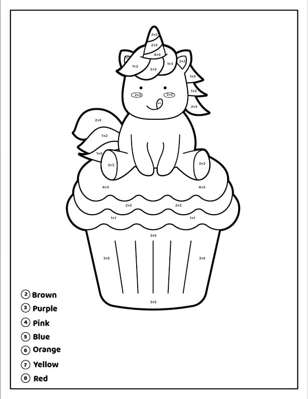 Printable Unicorn on Cupcake Paint By Number