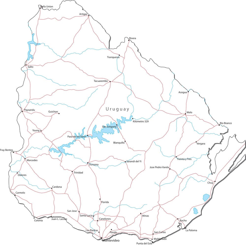 Printable Uruguay Cities Map