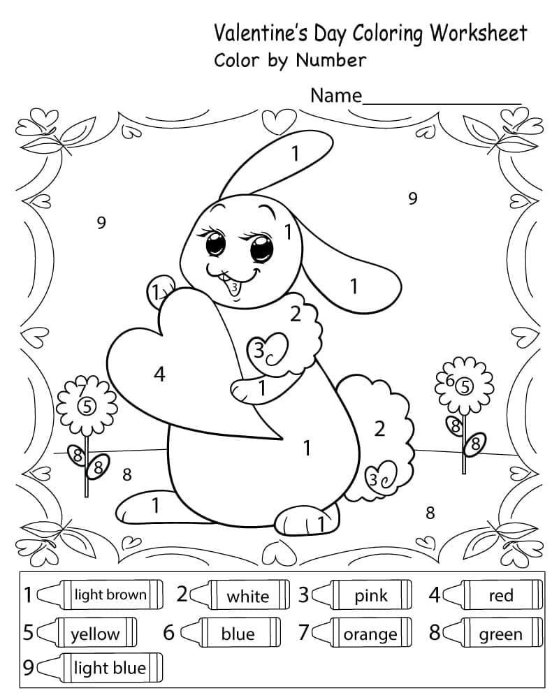 Printable Valentine Bunny Paint by Number
