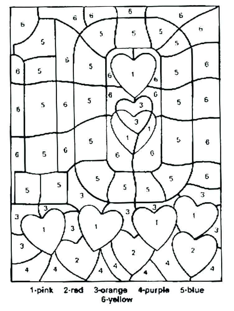 Printable Valentine Hearts Paint by Number Worksheet