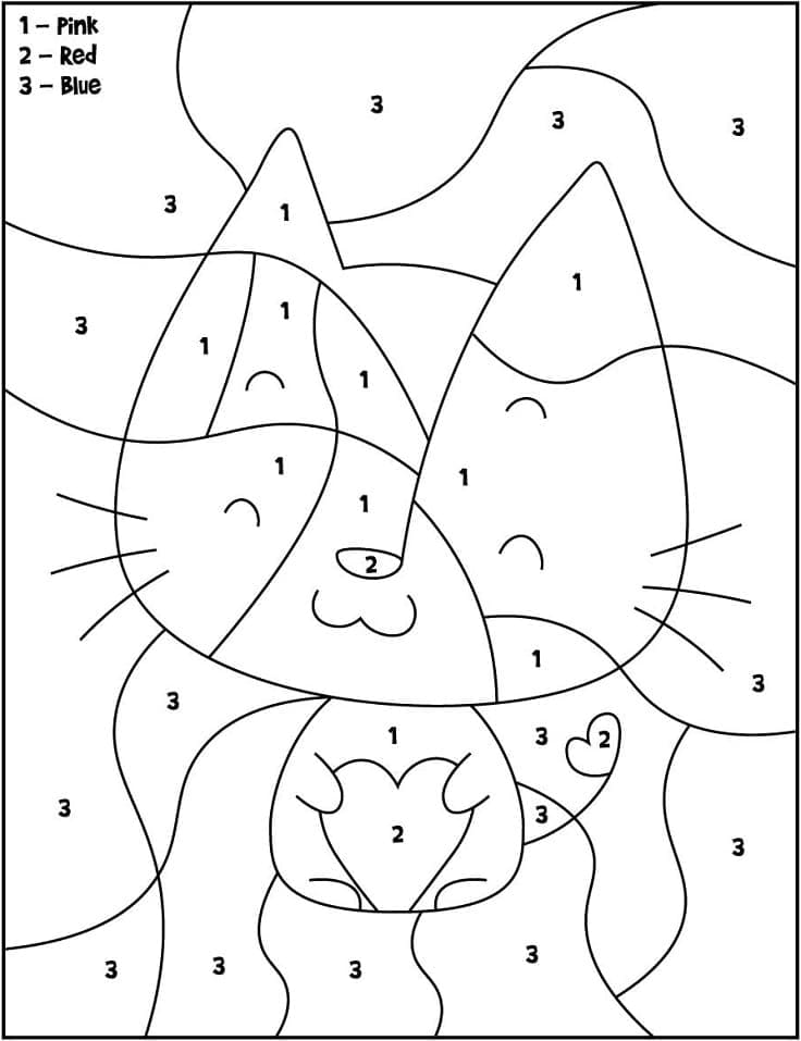 Printable Valentine Kitten Paint by Number