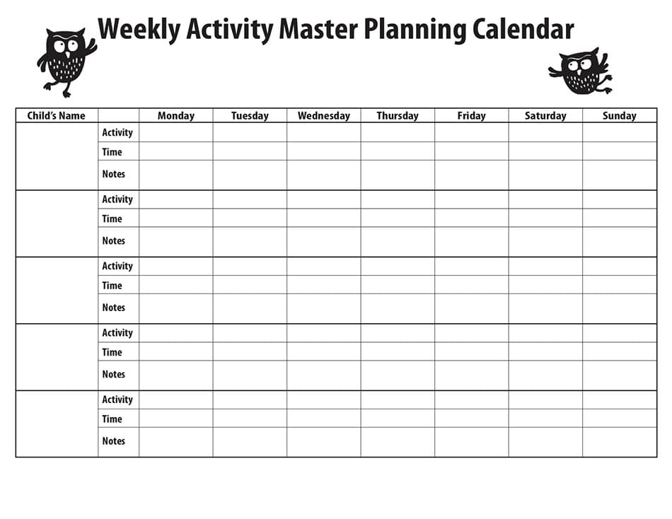 Printable Weekly Calendar Planning Activity