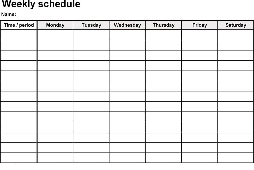Printable Weekly Calendar Schedule
