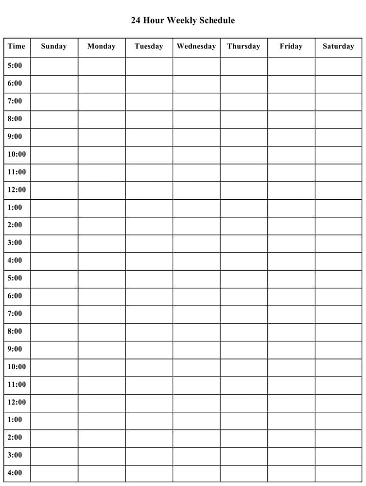 Printable Weekly Calendar With Hours