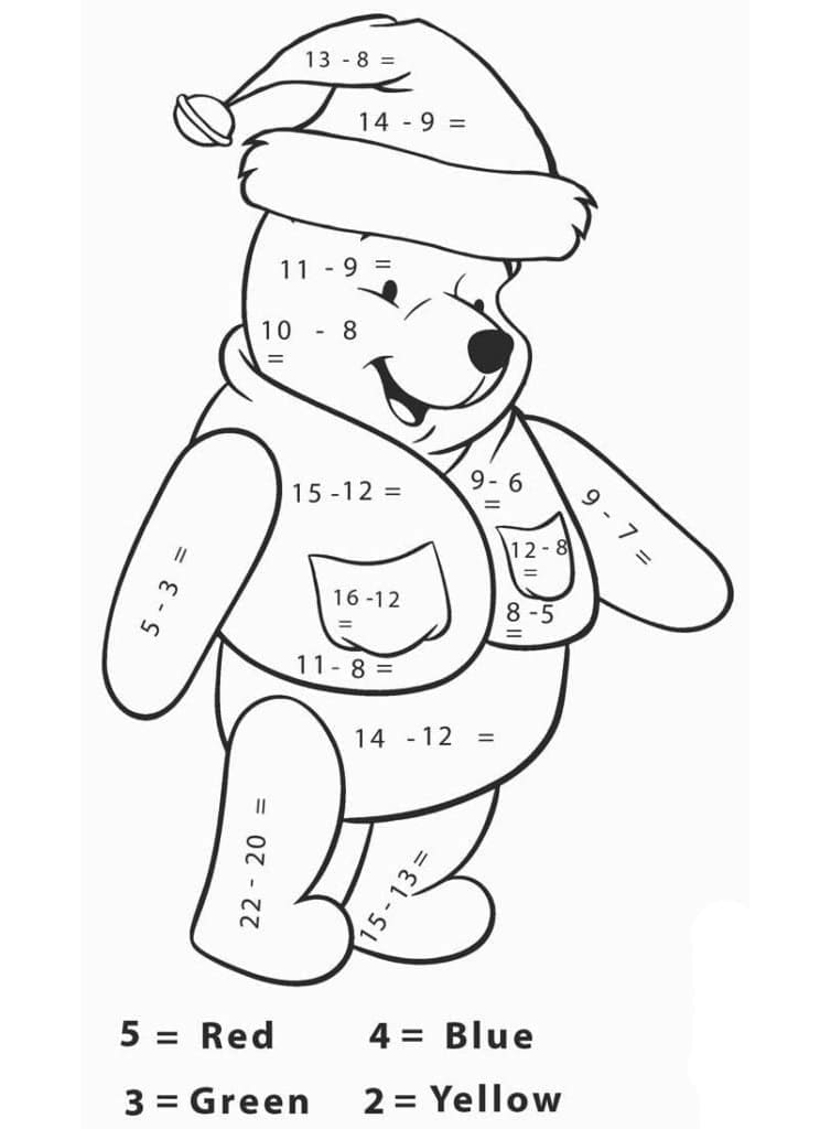 Printable Winnie the Pooh Subtraction Paint By Number