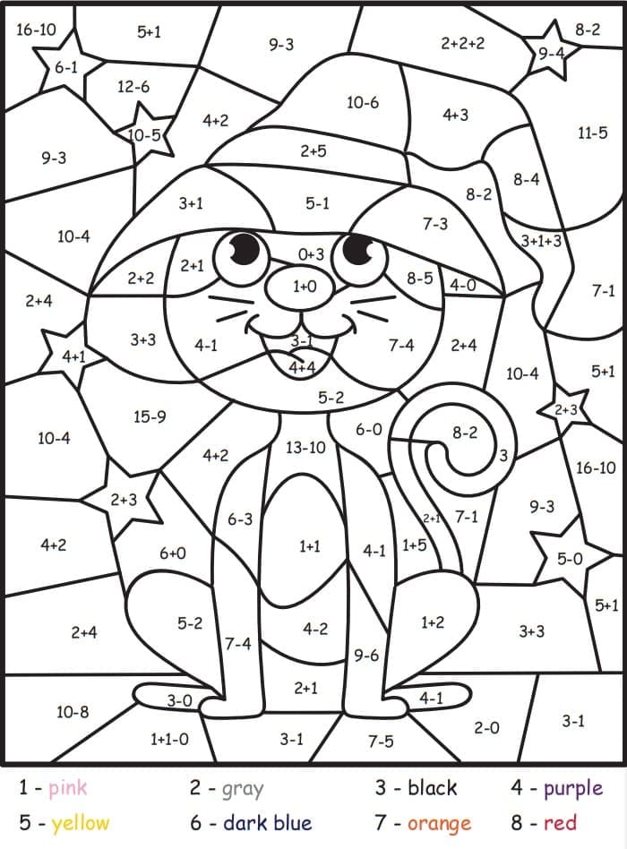 Printable Witch Cat Paint by Number