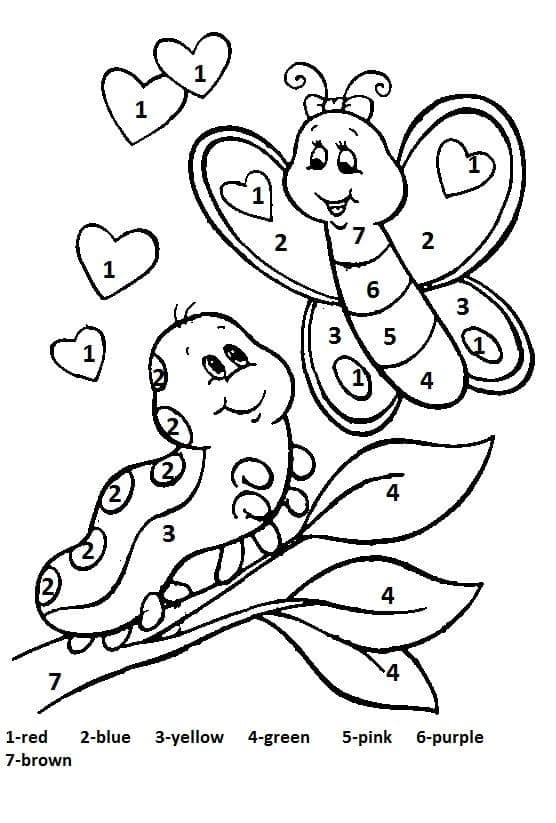 Printable Worm and Butterfly Paint By Number