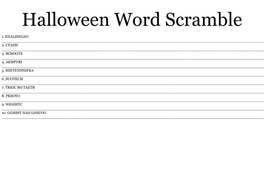 Simple Halloween Word Srcramble