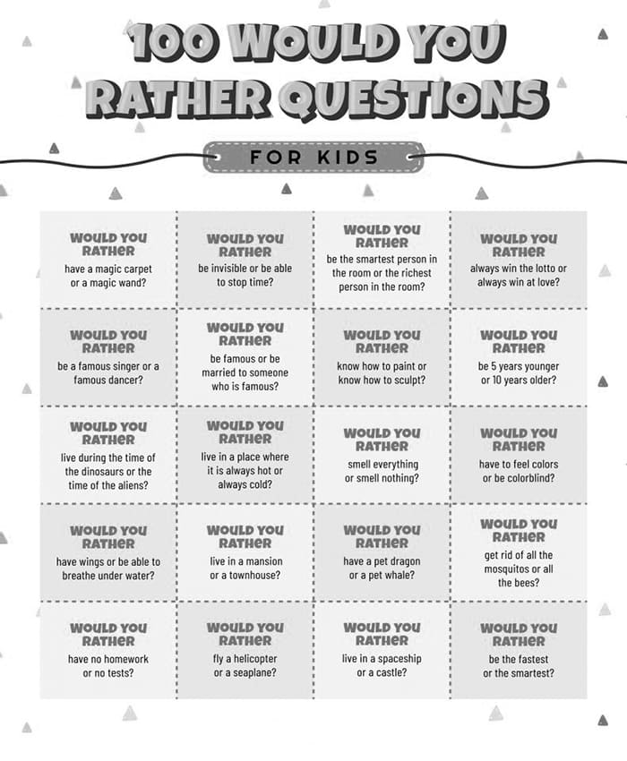 Printable 100 Would You Rather Questions