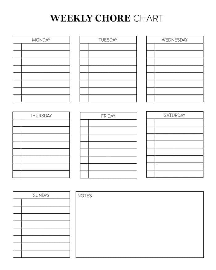 Printable A Weekly Chore Chart