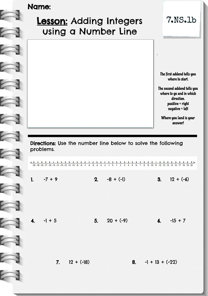 Printable Adding Integers On A Number Line Worksheet