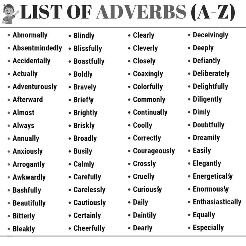 Printable Adverbs List A To Z