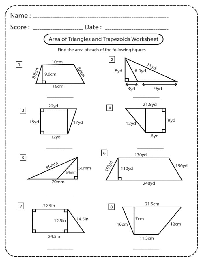 Printable Area Of A Trapezoid And Triangle