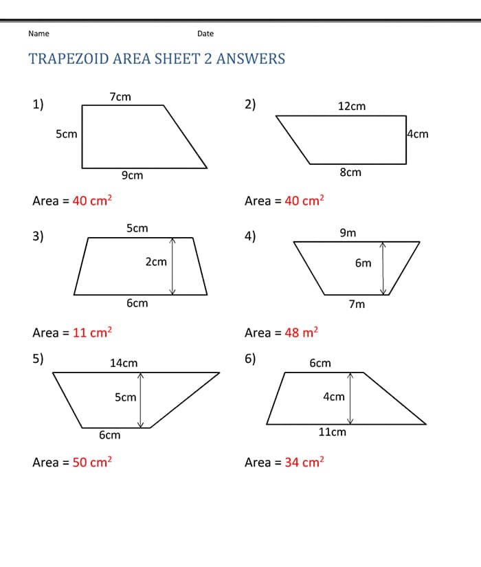 Printable Area Of A Trapezoid Answer Key