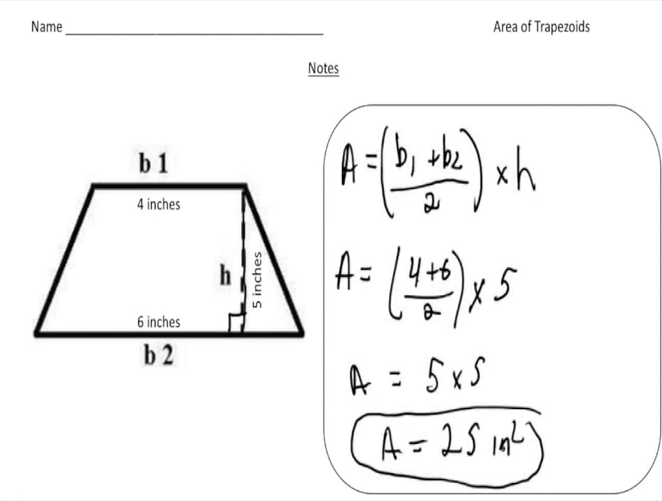 Printable Area Of A Trapezoid Notes