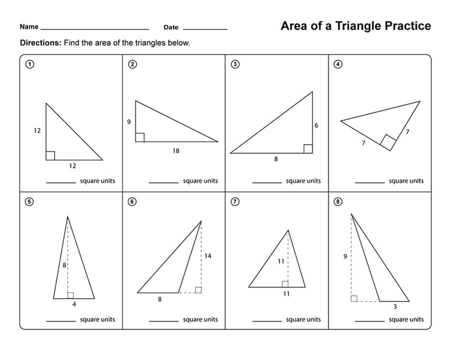 Printable Area Of A Triangle Practice