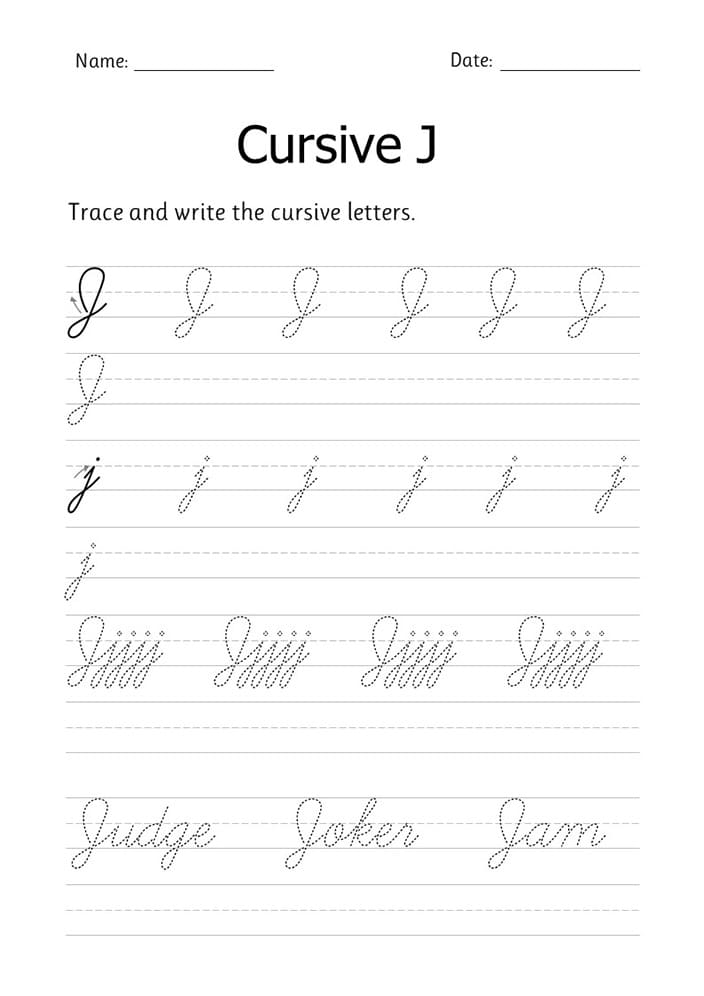 Printable Capital Letter J In Cursive Writing