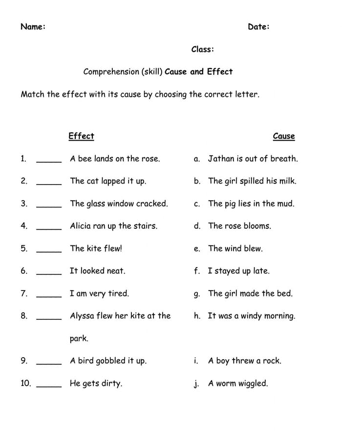 Printable Cause And Effect Examples Worksheet