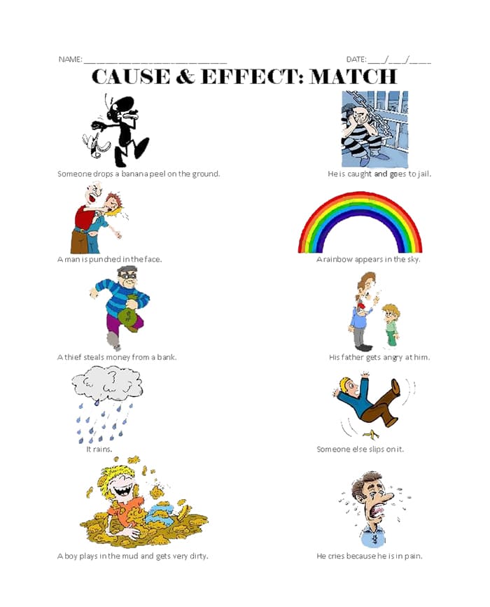 Printable Cause And Effect Matching Worksheet