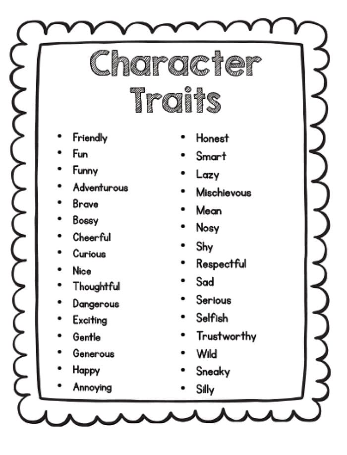 Printable Character Traits List For Kids