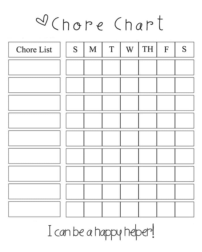 Printable Chore Chart Black And White