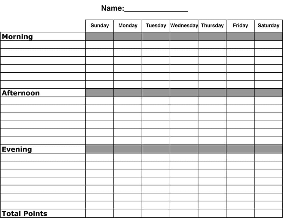 Printable Chore Chart Blank