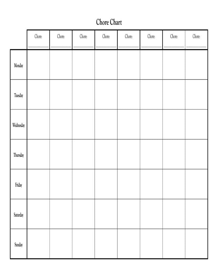 Printable Chore Chart For Adults
