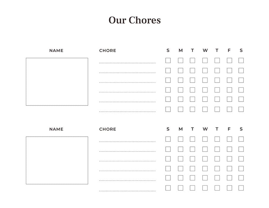Printable Chore Chart For Couples