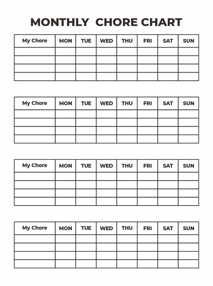 Printable Chore Chart Monthly