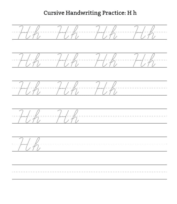 Printable Cursive Handwriting Letter H