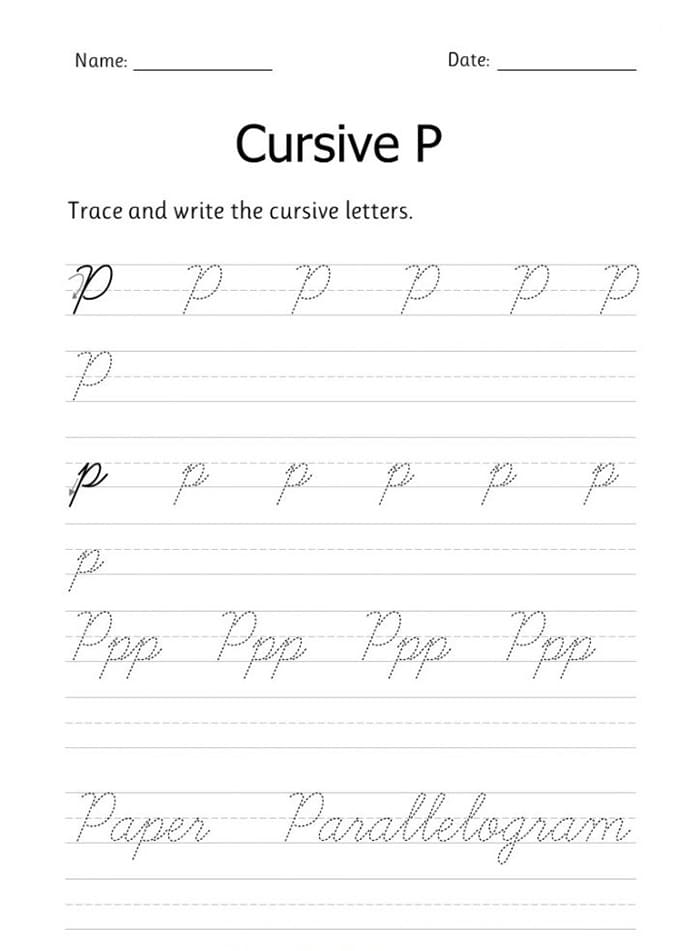 Printable Cursive Handwriting Letter P