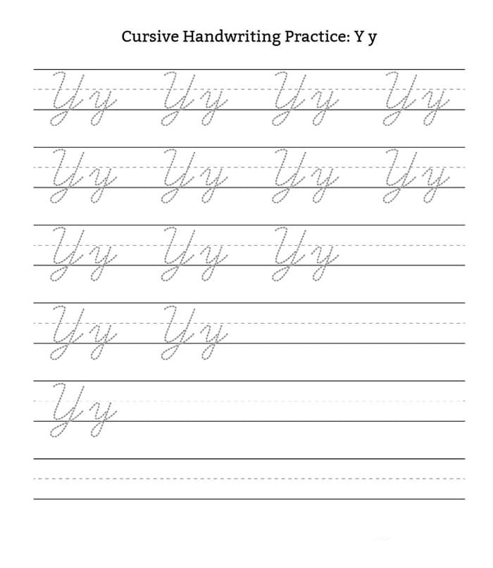 Printable Cursive Handwriting Letter Y