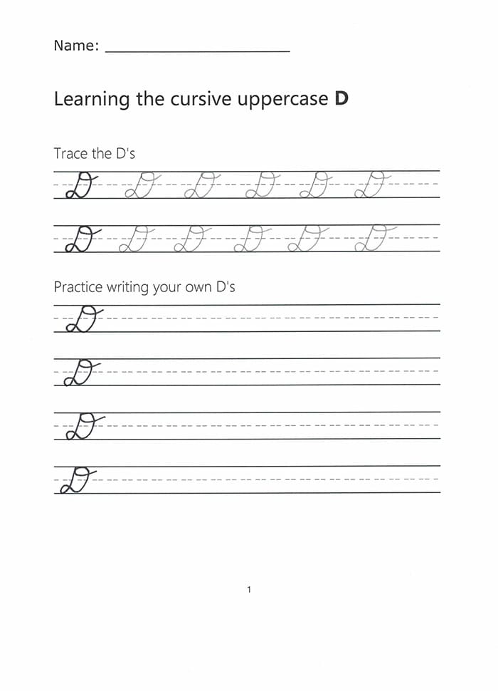 Printable Cursive Letter D Worksheet