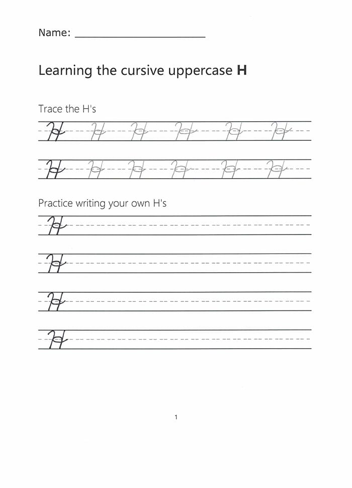 Printable Cursive Letter H Worksheet