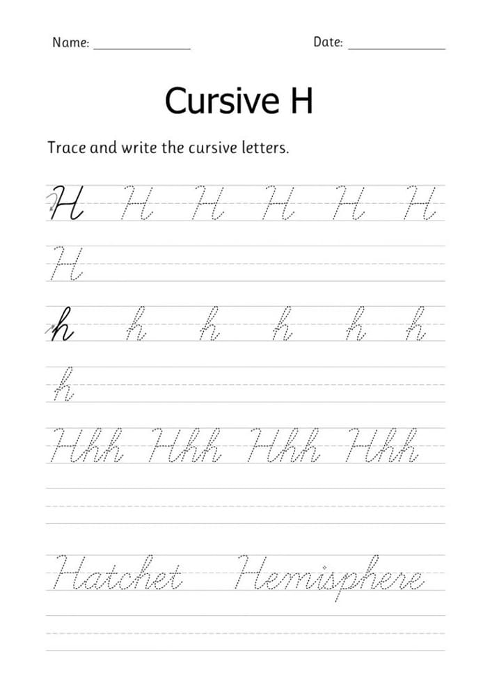 Printable Cursive Letter H