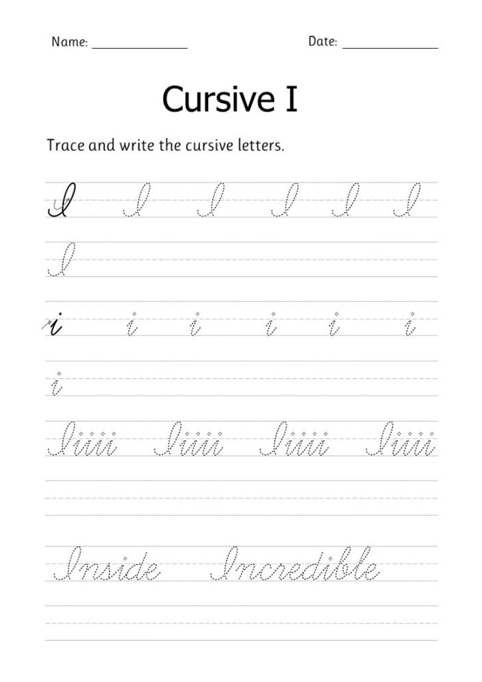 Printable Cursive Letter I Practice