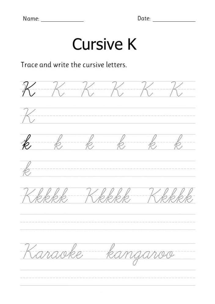 Printable Cursive Letter K Practice