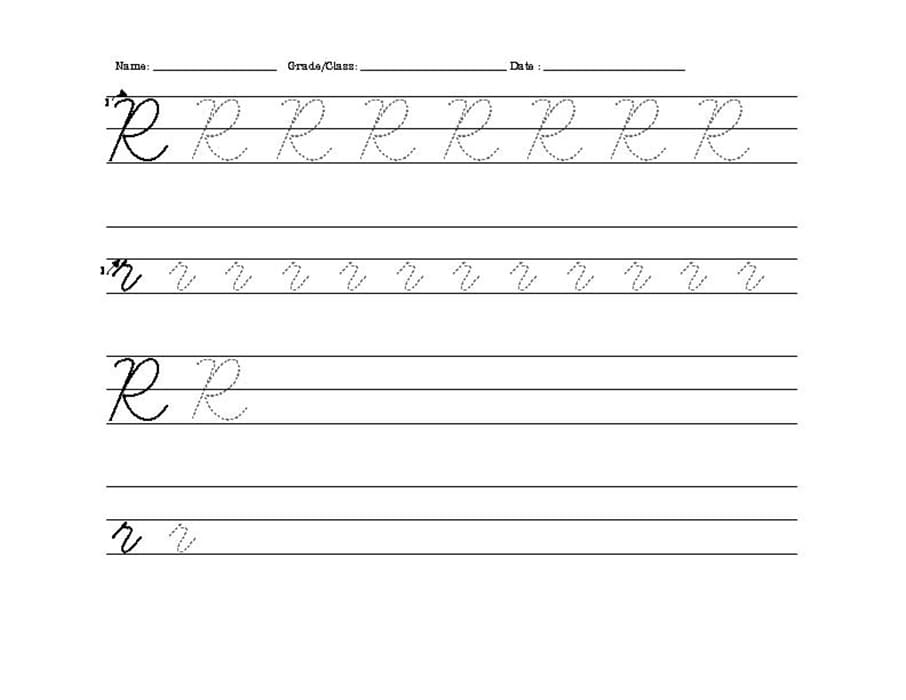 Printable Cursive Letter R Worksheet