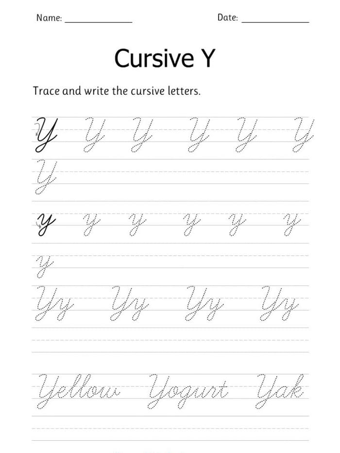 Printable Cursive Letter Y Writing