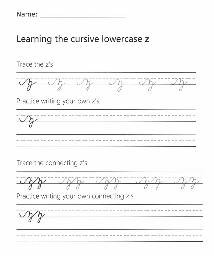 Printable Cursive Letter Z Lowercase