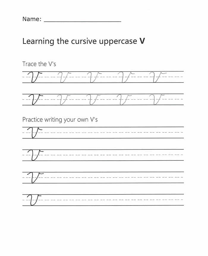 Printable Cursive V Uppercase