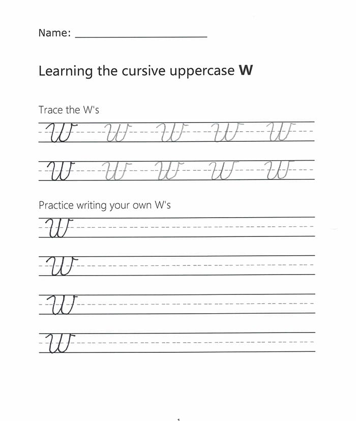 Printable Cursive W Uppercase