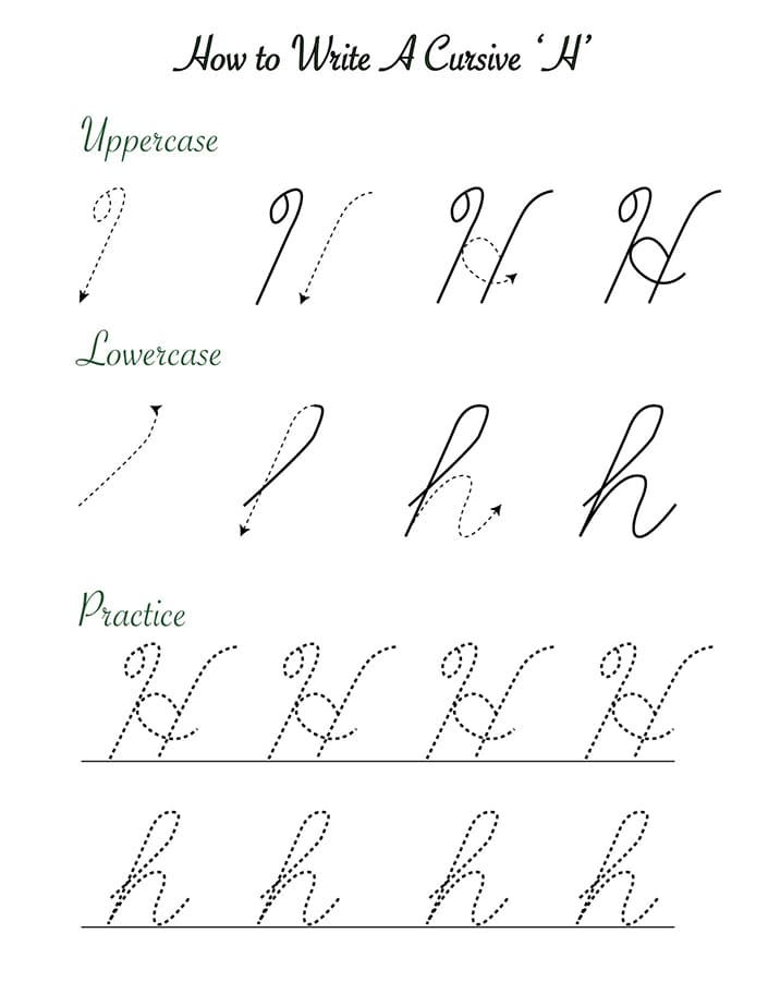 Printable Cursive Writing Capital Letter H