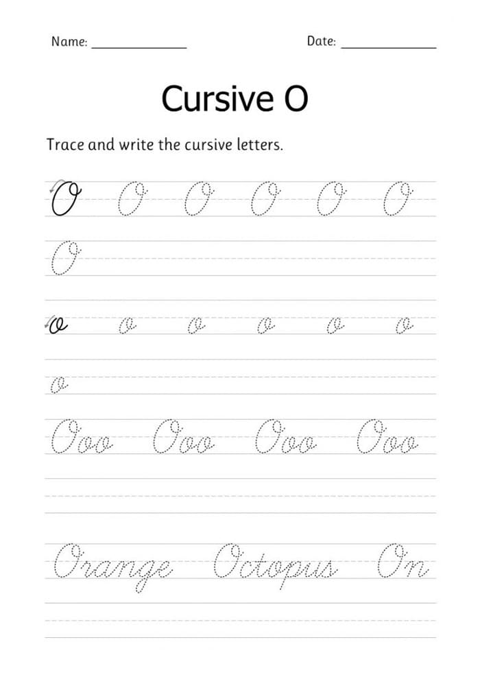 Printable Cursive Writing Letter O