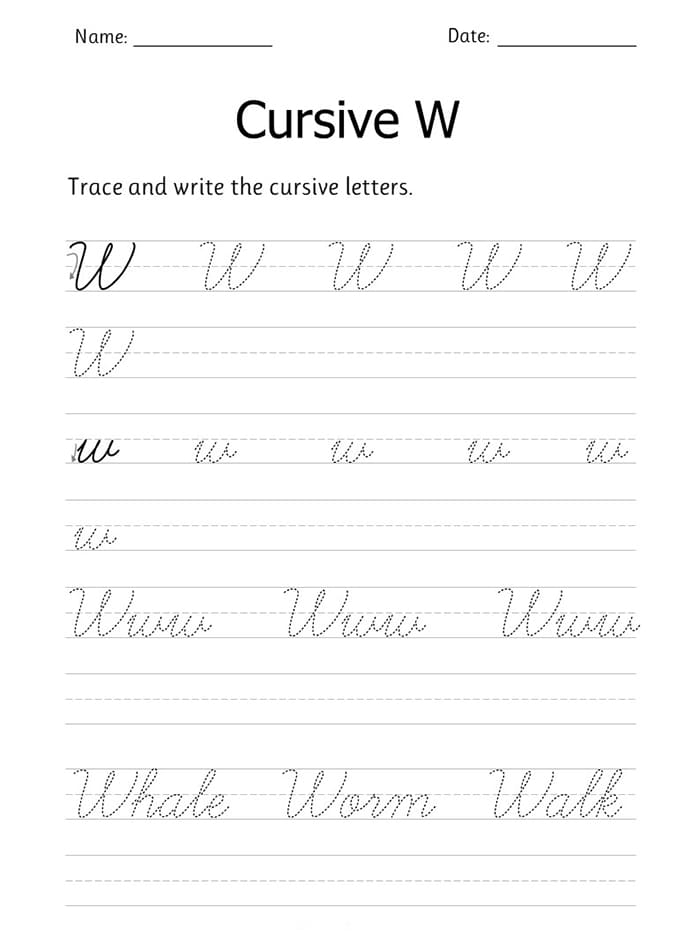 Printable Cursive Writing Letter W