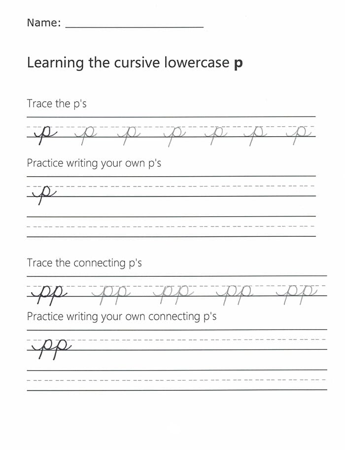 Printable Cursive Writing Small Letter P