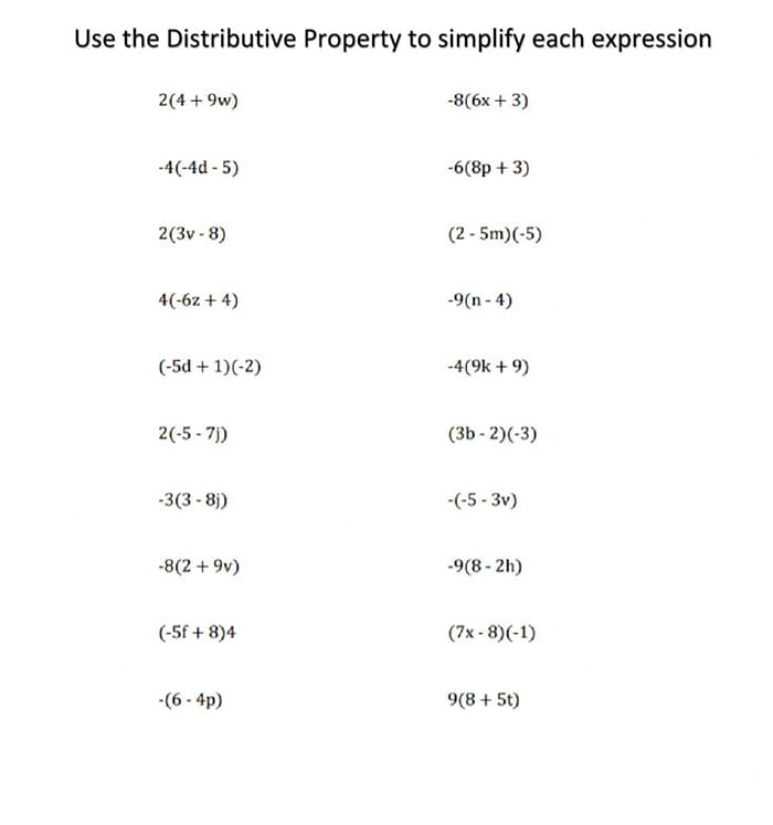 Printable Distributive Property Examples