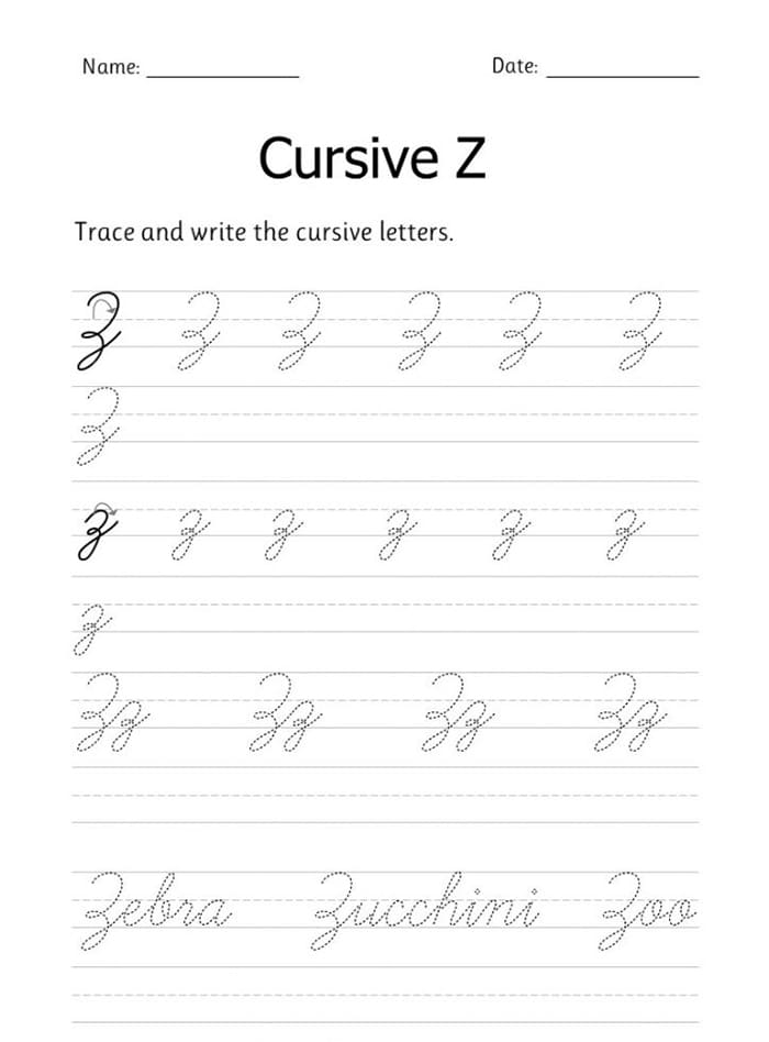Printable Example Of Cursive Letter Z