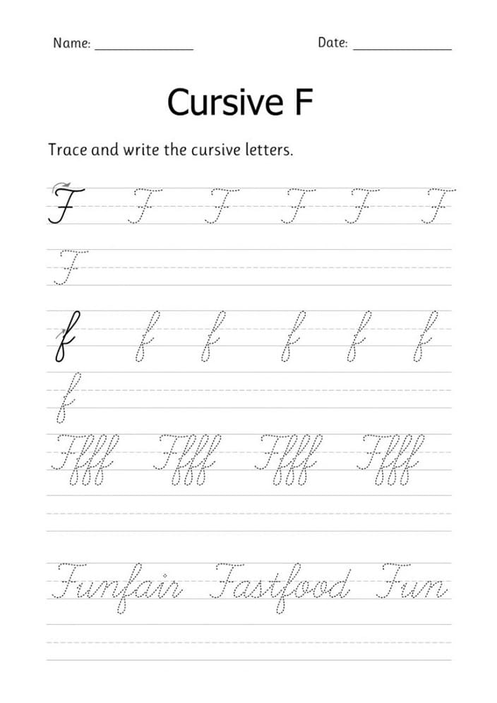 Printable F Cursive Letter